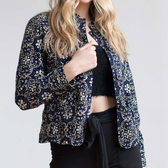 Charter Club Navy Floral Shacket Large Cotton Stretch Fine Corduroy - Picture 10 of 10